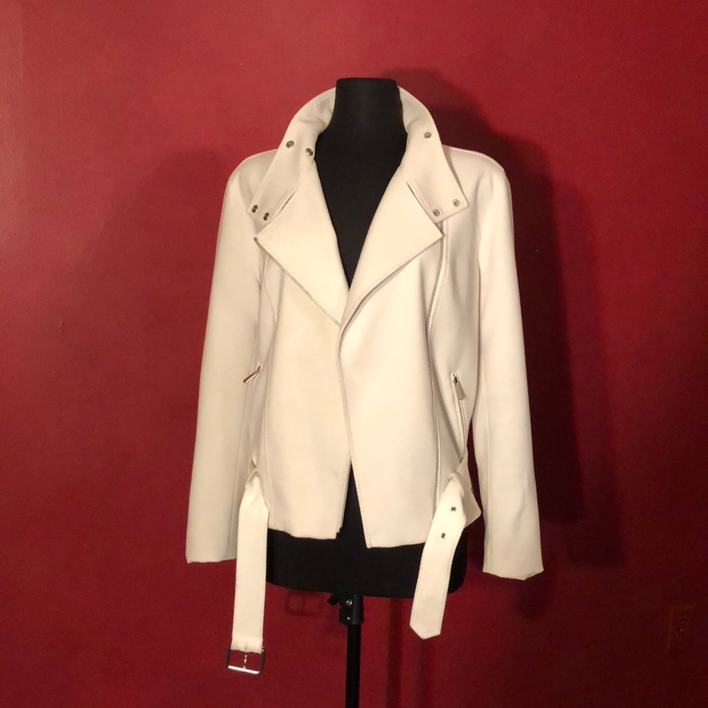 The ultimate cool white belted Moto Jacket